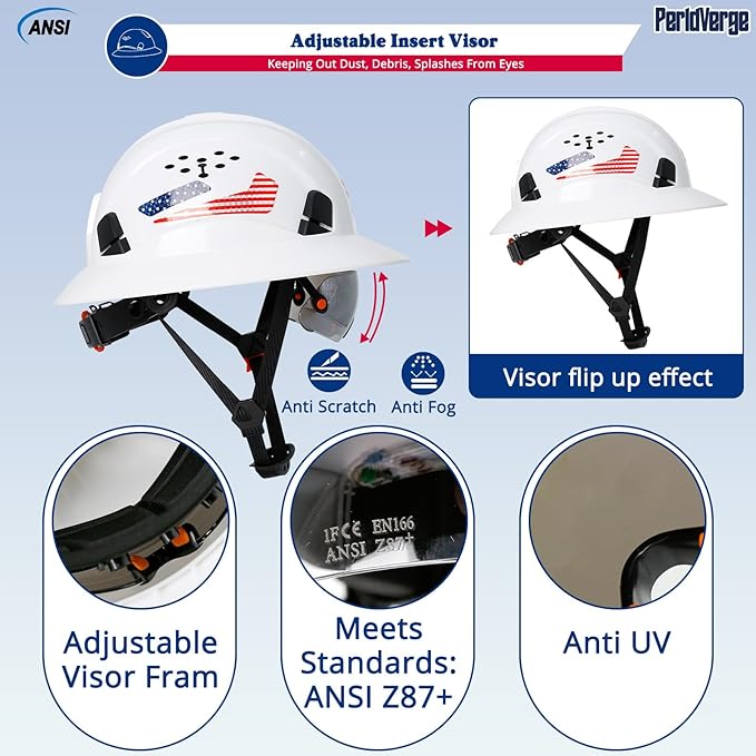 Full Brim Hard Hats Construction OSHA Approved with Visor-Vented Hard Hat with Neck Gaiter with Ear Loops,Safety Hard Hats for Men with Chin Strap ANSI Z89.1 Type 1 Class C,6-pt Suspension