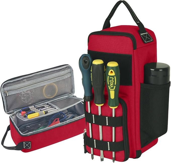 LAKE OF FIRE 12.6" Small Tool Bag Pouch for Men with Multiple Pockets, Waterproof Heavy Duty Tool Bag Organizer with Zipper and Portable Handle (Red)