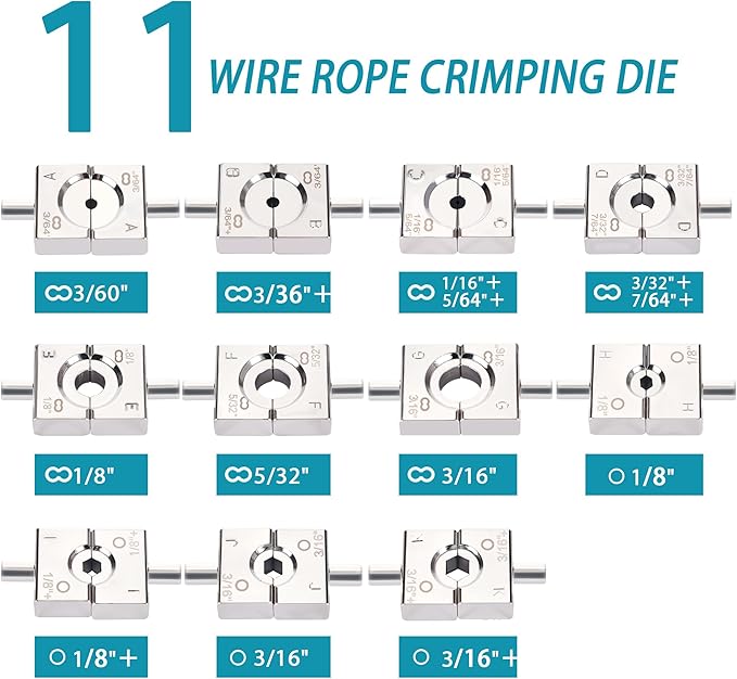 AMZCNC Wire Rope Crimping Tool Kit, Swaging Tool for Aluminum Ferrules and Oval Sleeves, 3/64''–3/16'', Stainless Steel, with Wire Cutter