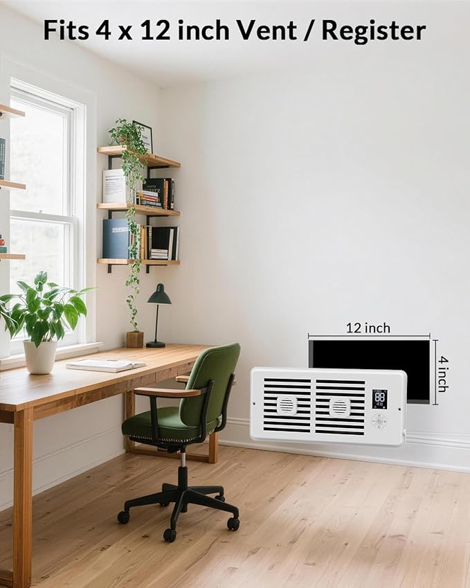 Register Booster Fan for 4” x 12” Air Registers, Quiet Operation, Helps Improve Heating & Cooling Airflow, 10-Speed Smart Vent Booster Fan with Remote for Bedrooms, Living Rooms & Older Homes