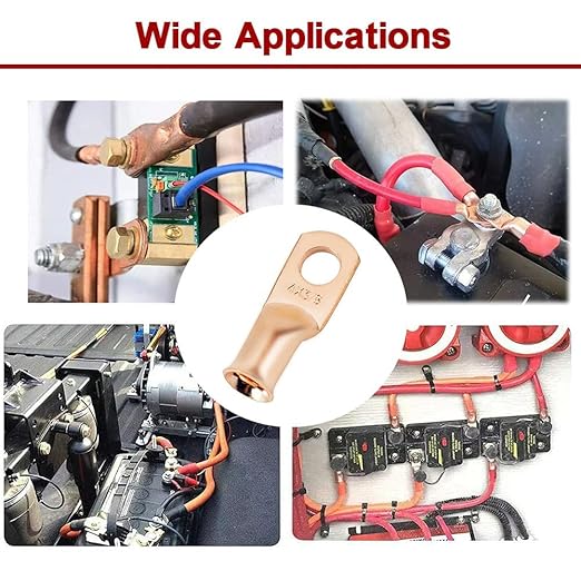 25Pcs 4 AWG 3/8 Heavy Duty Battery Cable Ends 4 Gauge Wire Connectors 4 Gauge Battery Cable Lugs Copper Wire Lugs Copper Ring Terminals