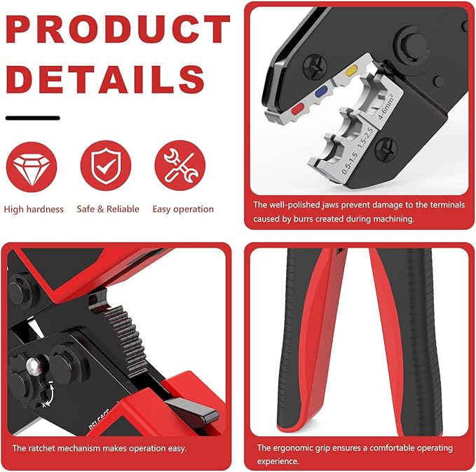 Newdeli Wire Crimping Tool for Insulated Wire Connectors - AWG 22-10 Ratchet Wire Crimper Tool Electrical Wire Terminal Connectors Ratcheting Crimping Plier Crimp Tool