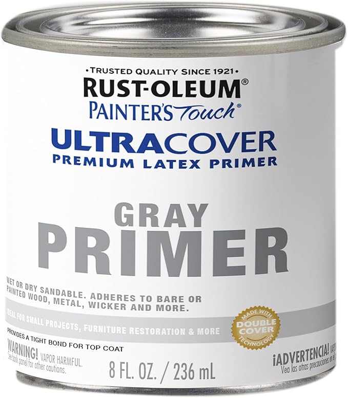 Rust-Oleum Brush On Paint 1980730 Painter's Touch Latex, Half Pint, Flat Gray Primer, 8 Fl Oz (Pack of 1)