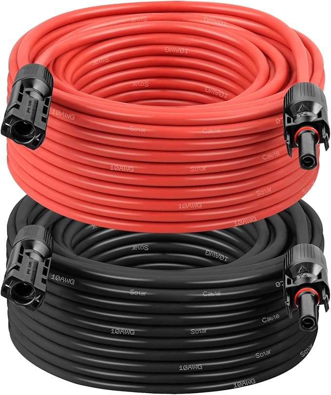 10AWG Solar Extension Cable 75FT – 2 Pack Red & Black PV Wire with Solar Connectors, 84-Strand Tinned Copper, Dual XLPE Insulated, Outdoor UV-Resistant Cable for RV, Inverter, Battery