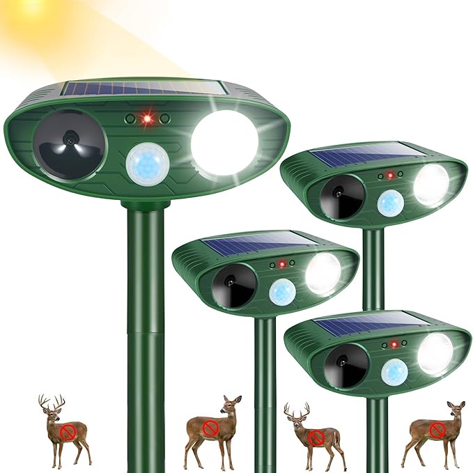 2026 Upgraded Sonic Fortress Pro Deer Repellent Outdoor,Solar Ultrasonic Animal Repellent with Motion Sensor&Flash Light-IP65 Waterproof Cat Deterrent Outdoor for Raccoon,Squirrel-Garden&Yard (4 Pack