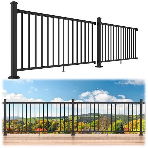 Egadis 36 in. H x 12 ft. W Porch and Deck Railing Kit, Aluminum Railing Kit, Black Textured AAMA 2604 Powder-Coat Finish Railing System for Outdoor Decks, Porches & Balconies (2 Post, 2 Panel)