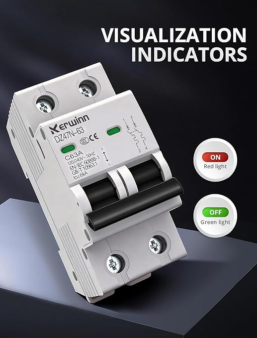 AC Miniature Circuit Breaker 2 Pole 25A (MCB),120V/240V 50/60Hz DIN Rail Mount Breaker, Compatible with Grid-Tied Solar Systems, RV & Home Circuits(C25A)