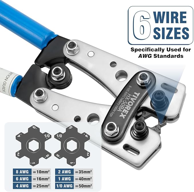 Battery Cable Wire Lug Crimping Tool for AWG 8-1/0 Copper Lugs, Electrical Lug Crimper, Heavy Duty Battery Terminal Crimper