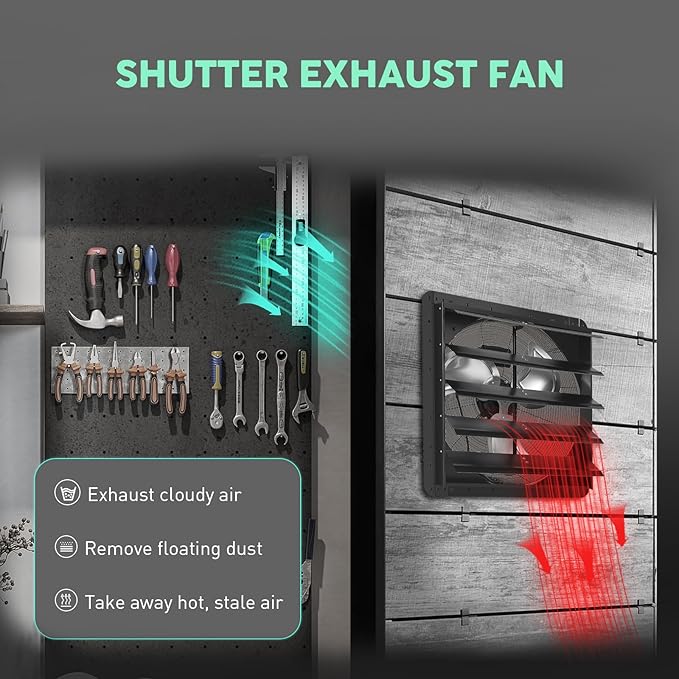YOZON 20" Shutter Exhaust Fan with Speed Controller, Wall Mounted Wall Exhaust Fan, Automatic Shutter, High Speed, 3200CFM, Vent Fan for Garage, Greenhouse, Shed, Warehouse and Workshop - Black