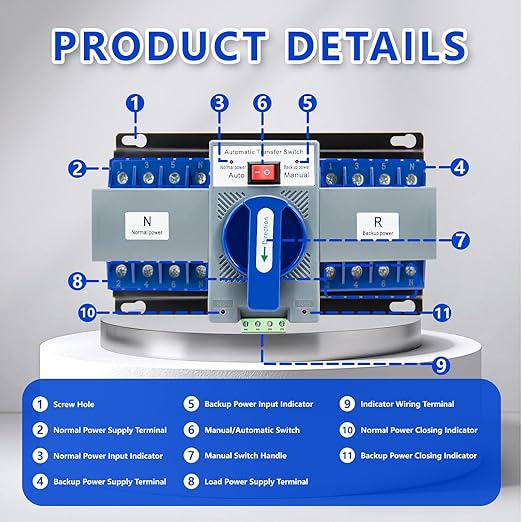 Dual Power Automatic Transfer Switch 4P 63A AC110V Generator Changeover Switch ATS 50Hz/60Hz