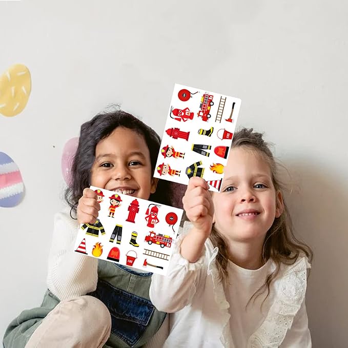 120PCS Fire Truck Stickers For Boys And Girls, Fire Engine Rescue Themed Stickers For Firetruck Birthday Party Supplies, Waterproof Firemen Sticker Packs For Notebook, Water Bottle, Teaching Board