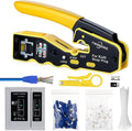 RJ45 Crimp Tool Kit Pass Through Ethernet Crimper for Cat5e Cat6 Cat6a 8P8C Modular Plugs,Cat6 Crimping Tool with 20 Connectors,20 Covers,1 Mini Stripper,100 Cable Zip Ties,1 Cable Tester, 2 Blades