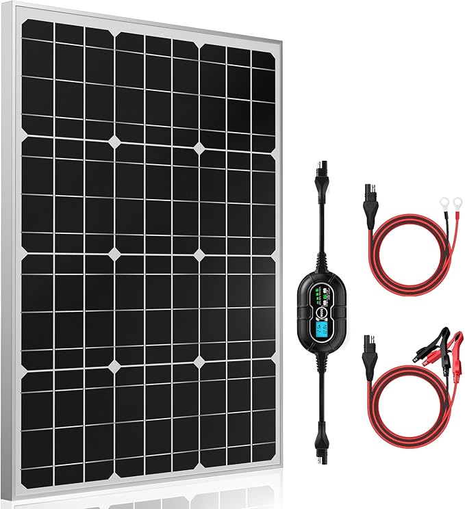 SUNER POWER 12V Solar Panel Kit 50W, High Efficiency 50 Watt Solar Panel + Ultra-Smart 10A MPPT Charge Controller, Solar Battery Trickle Charger Maintainer for Boat Car RV Motorcycle Marine Automotive