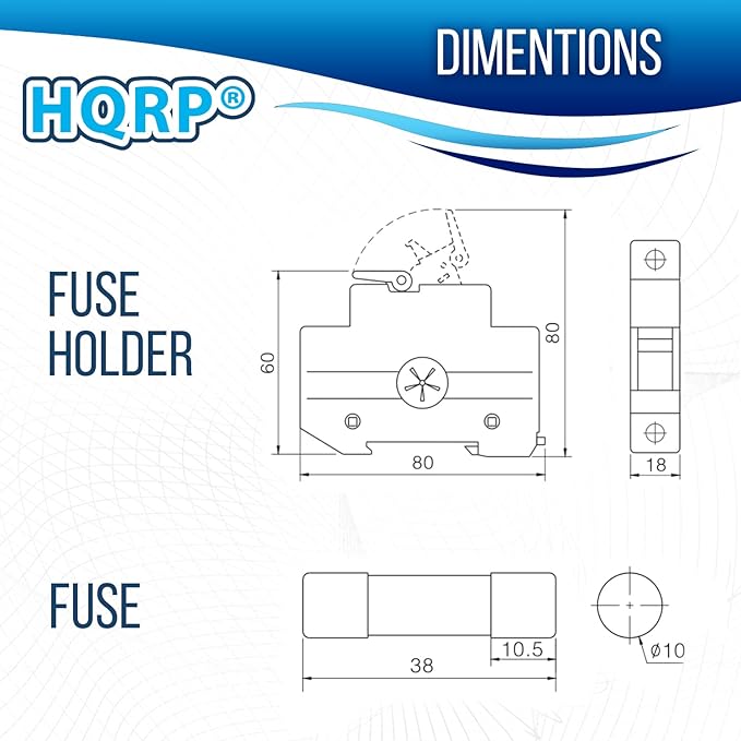HQRP Combo: 1-Pack Solar PV CFPV-32 DIN Rail Fuse Holder, 1-32Amp, 1000VDC and 2-Pack Photovoltaic Fast Acting Fuse Links CFPV-1038, gPV Type, 10 Amp 1000V DC, 10x38mm, 20kA IR, Solar PV Ceramic Fuses