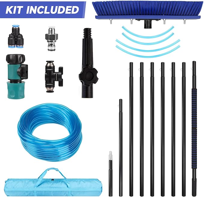 Solar Panel Window Cleaning Brush and Pole, 33FT Adjustable Window Cleaner Brush & Water Fed Pole Kit, Solar Panel Cleaning System Window Washing Equipment Tool