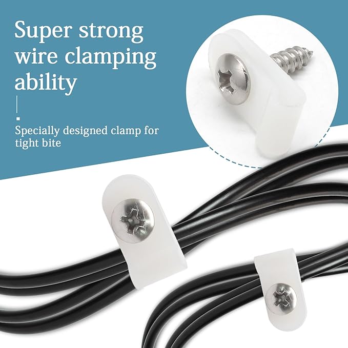 100 Pcs 1/8 Inch White Nylon Screw Mounting R-Type Cable Clip Wire Clamp, 3.3mm Cable Clip Wire Clamp for Wire Management, Stainless Steel Screws Included