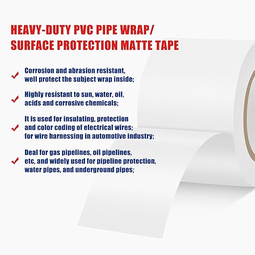 2 Pack Pipe Wrap Tape with PVC Backing, 50' Length X 2" Width White Insulation Tape, Chemical Resistant for Insulation and Protection of Electrical Wires, Water Pipes and Underground Pipes