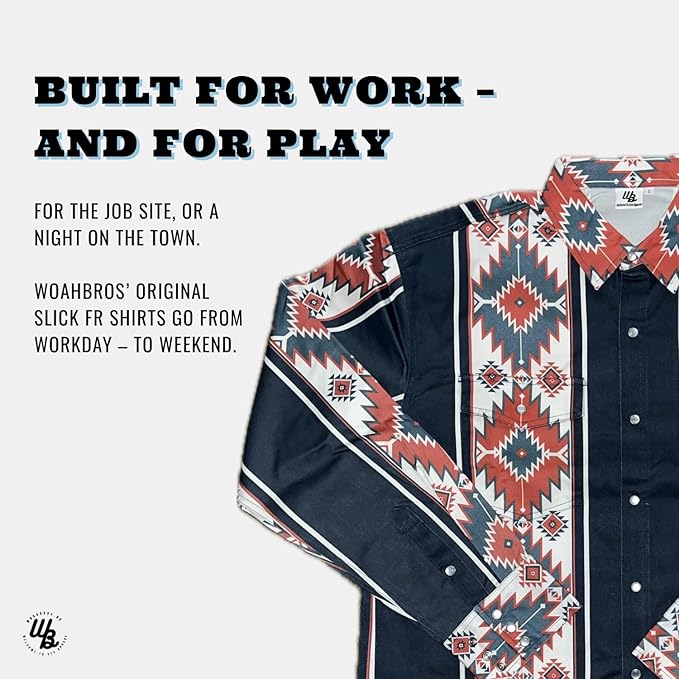 WoahBros FR Shirts for Men, 8oz Midweight Flame Resistant Welding Shirt, 100% Cotton, Pearl Snap Buttons - CAT2/NFPA2112