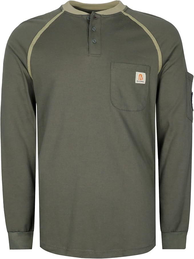 BOCOMAL FR Shirts 5.5oz Light Weight Henley and Short Sleeve Flame Resistant/Fire Retardant Clothing Shirt