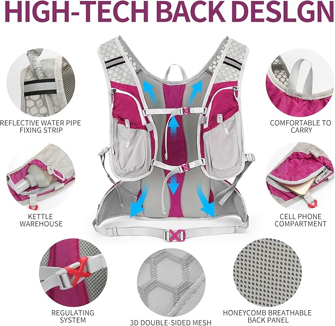 IX INOXTO Hydration Pack Backpack, Lightweight Water Backpack with 2L Hydration Bladder Daypack for Men Women,Running Hydration Vest for Trail Running Hiking Cycling Race Climbing