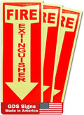 Glow in the Dark Fire Extinguisher Signs Stickers - 3 Pack 4 x 10.5 Inch – Photoluminescent, Protected with UV and Fade-Resistant Lamination, for Business, Schools, Hospitals - Made in USA