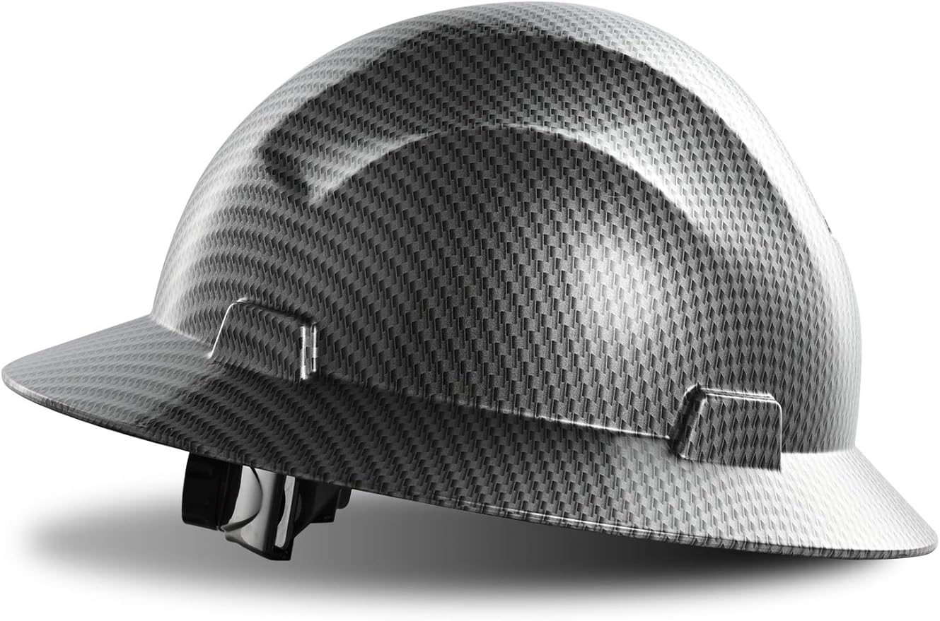 LANON Full Brim Hard Hat, OSHA Construction Work Approved, Premium Charcoal Gray Design, FRP Safety Helmet with 4 Point Adjustable Ratchet Suspension, Class C