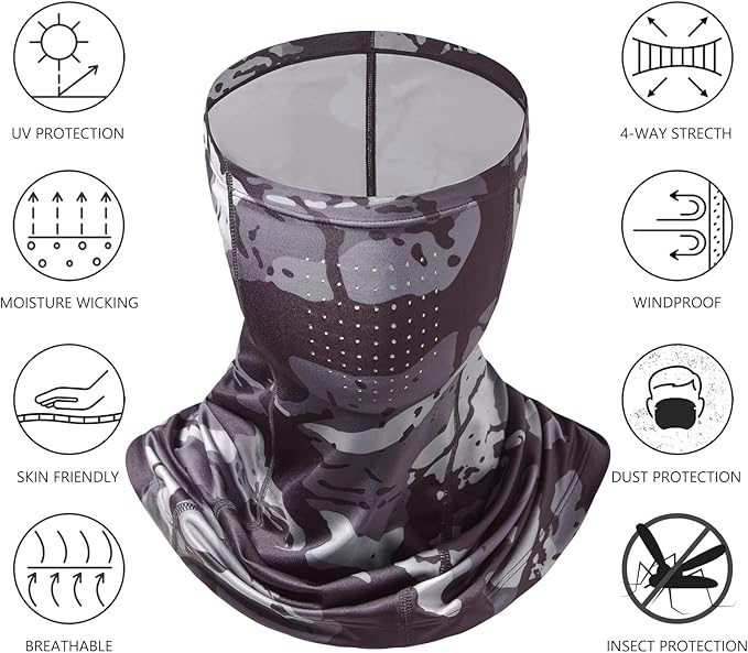 BASSDASH Neck Gaiter Mask UPF 50 Sun Protection for Men & Women, Fishing, Hiking, Outdoor