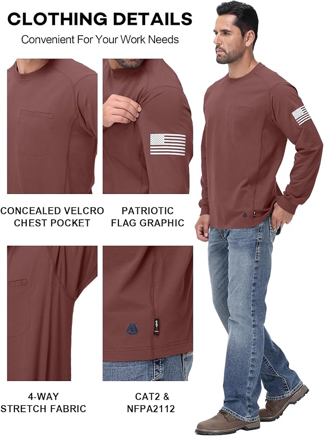 FR Shirts for Men 5.5OZ Lightweight Stretch Patriot Baseball T-Shirt Work Shirt