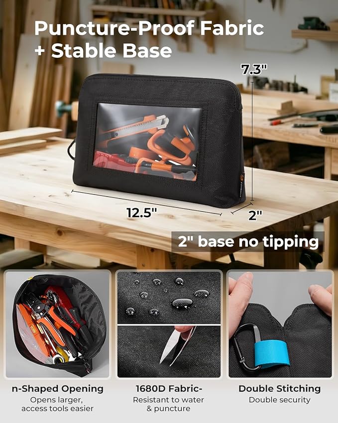Clear Tool Pouch, Heavy Duty Small Tool Bag with Zipper, Canvas Tool Pouch Organizer Bags for Men for Workshop, Contractors, Electricians & DIY Enthusiasts, Pencil Case, 6 Pack