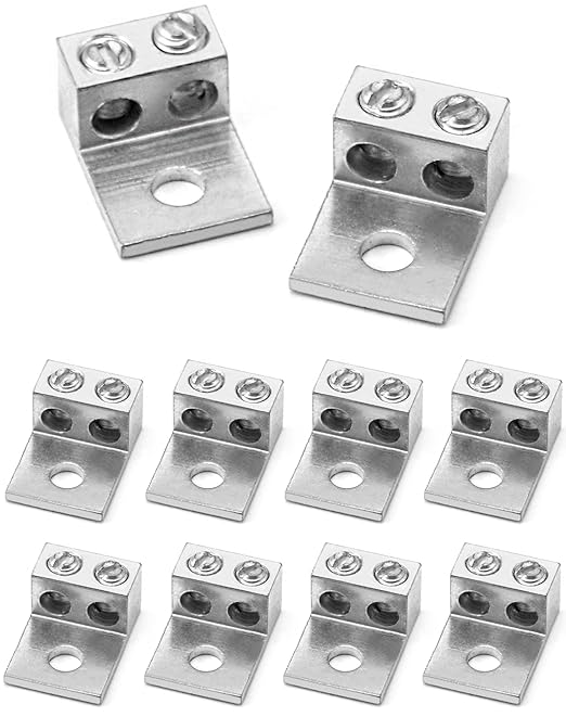 QWORK Dual Aluminum Ground Lug, 10Pcs Mechanical Lug 10 AWG Wire Easy to Install Cables and Power Cords Electrical Equipment Lugs