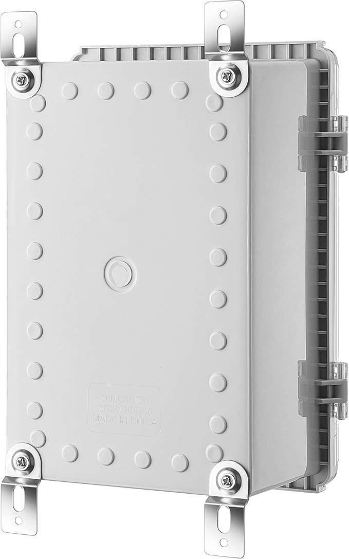 Junction Box, IP67 Waterproof Plastic Enclosure for Electrical Project, Hinged Grey Cover, Includes Mounting Plate and Wall Bracket (Transparent Cover, 11.4"×7.5"×5.5")