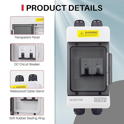 Solar Panel Disconnect Switch 125A 1000VDC Solar Shut Off Switch 2 Poles Outdoor DC Miniature Circuit Breaker Box, Waterproof UV-Proof for Solar PV Home Systems (1000V 125 A)