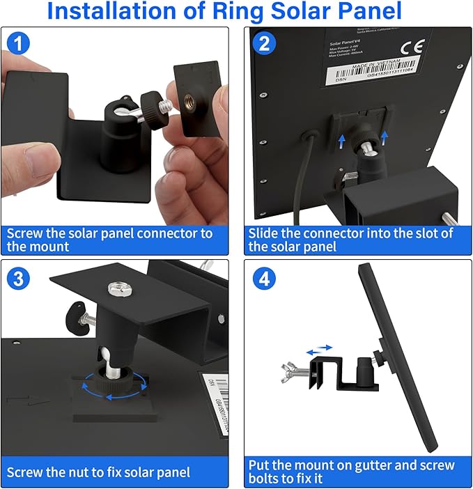 Gutter Mount Compatible with Solar Panel and Small Solar Panel, Adjustable and Sturdy Gutter Mount, Perfect Angle for Arlo/Eufy/Wyze Solar Panels, 2Pack