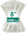 1000PCS 8 inch Black Zip Ties 75LBS Tensile Strength Self-Locking heavy duty UV Resistant Cable Tie Wraps for indoor and outdoor use(White)
