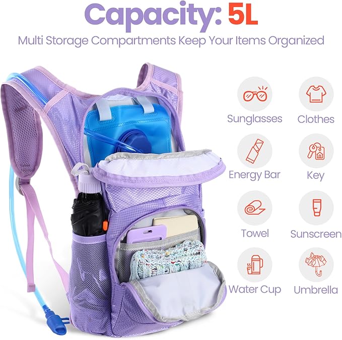 Kids Hydration Backpack with 1.5L Water Bladder Hiking Backpack Lightweight for Boys or Girls Children Biking Climbing Running Cycling