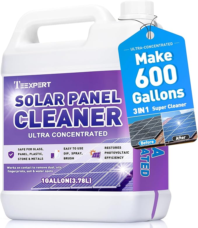 Teexpert Solar Panel Cleaner (1Gallon Makes 600 Gallons), Ultra Concentrated Glass & Solar Panel Cleaning, Pro Quick Dry Streak-Free Remove Dirt, Dust, Droppings, Fingerprints, Oils & Water Spots