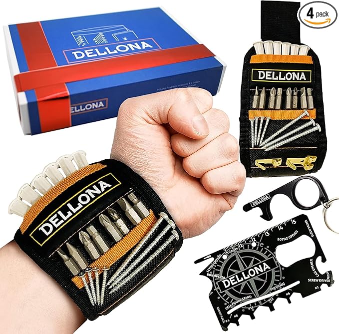 Heavy Duty Magnetic Wristband Gift Set – Includes 18-in-1 Multitool Card, Safety Door Opener & Camping Sharp Card – Cool Gadgets for Men, Handymen, Husbands, and Dads – Ideal Father’s Birthday Gift