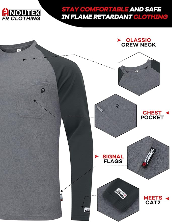 FR Shirts for Men Lightweight Fire Resistant Shirts 5.5oz for Men Long Sleeve NFPA2112/CAT2