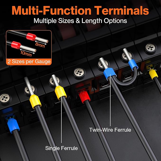 Preciva Ferrule Crimping Tool Kit - AWG 28-5 Hexagonal Ferrule Crimper with Automatic Wire Stripper and 1375Pcs Single/Twin Ferrule Connectors, Self-Adjustable Ratchet Ferrule Terminals Crimping Tool