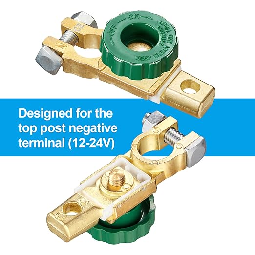 Spurtar Battery Disconnect Switch 12V - 24V Top Post, Quick Disconnect Battery Cut Off Switch for Car Truck RV Boat Vehicles, Green Knob