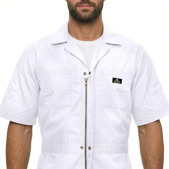 Natural Uniforms Mens Short Sleeve Zip Up Coverall, Stain and Wrinkle Resistant (White, 3X-Large Tall)