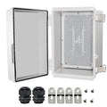 Zulkit Junction Box,IP67 Waterproof Electrical Box Hinged Cover Stainless Steel Latch Plastic Enclosure for Project w Mounting Plate Wall Bracket and 2 Cable Gland Grey 11"x7.5"x5.5"/280x190x140mm