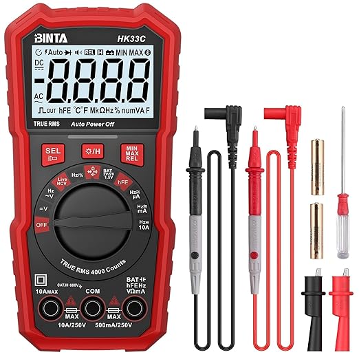 BINTA Digital Multimeter 4000 Counts TRMS NCV Auto-Ranging Voltmeter Multimeter Tester | AC/DC Current Voltage Meter | Measures Voltage, Resistance, Capacitance, Duty Ratio, Continuity for Automotive