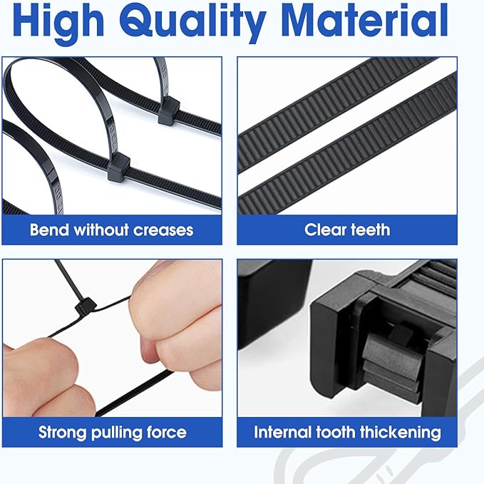 12 Inch 2000 PCS Zip Ties, Cable Ties 50lbs Tensile Strength, Black Zip Ties for Indoor and Outdoor Use, UV Resistant Wire Ties