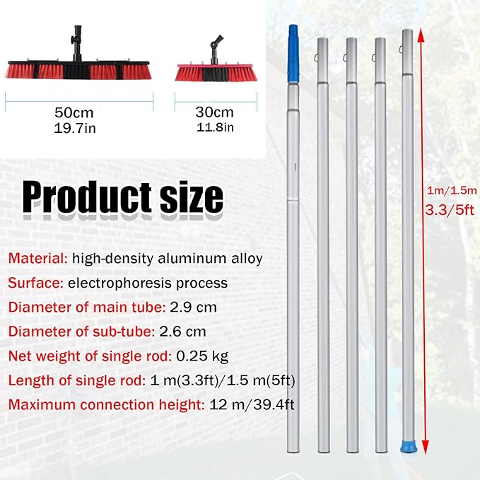 Window Cleaning Brush Cleaner for Solar Panels High Altitude Cleaning Brush High Reach Window Cleaner Tool for Cleaning Roof，Water Powered(35cm/13.8in,7m/22.9ft)
