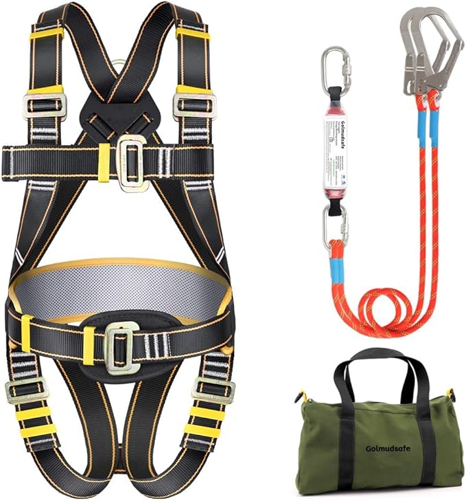 Safety Harness Fall Protection Kit,Full Body Roof Harness for Construction,Heavy-Duty Harness with Safety Rope