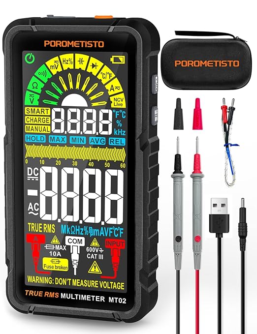 Digital Multimeter Tester 6000 Counts TRMS, Smart Multimeter Rechargeable, Auto-Ranging Volt Meter Measures Voltage Current Resistance Diodes Continuity Capacitance Temperature NCV