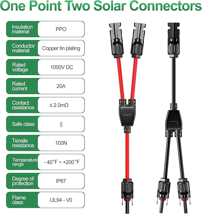 OYMSAE Solar Connectors Y Branch Parallel Adapter Cable Solar Cable Connectors Solar Panel Connectors Wire Plug Tool Kit for Solar Panel (M/FF, F/MM)