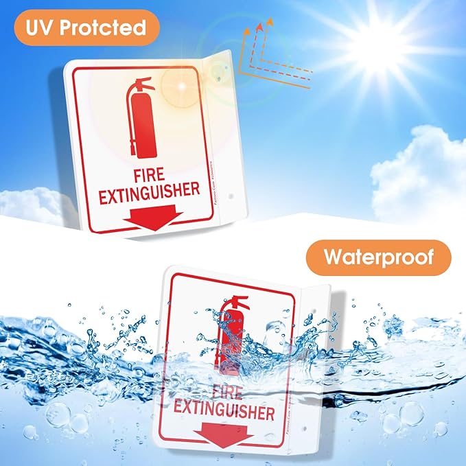 Faittoo Fire Extinguisher Sign, 2 Pack Fire Extinguisher with Down Arrow - 6 x 6 Inches Acrylic Plastic, 2 Pre-Drilled Holes, Includes Matching Screws, Easy To Mount, Use for Home Office/Business