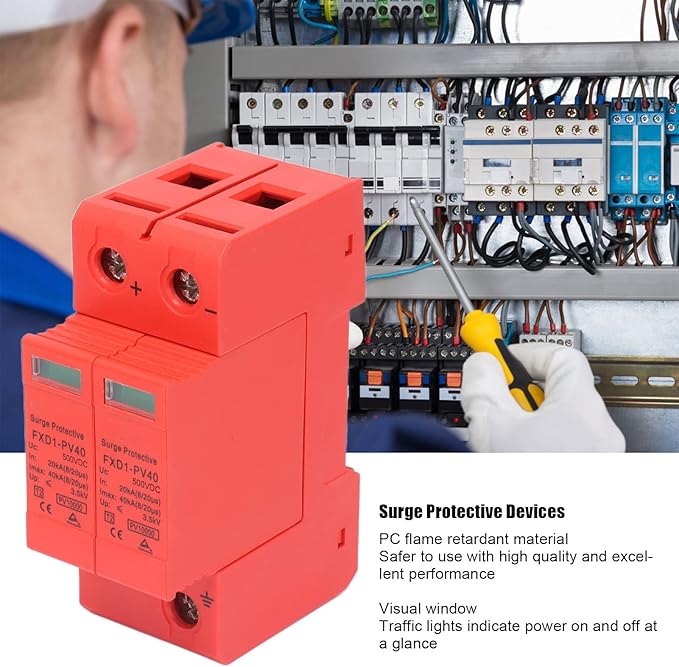 2Pcs Voltage DC Protector Solar,Arrester Device Rail Installation 2P Protective Device DC Photovoltaic Protector Lowvoltage Arrester (DC 500V)